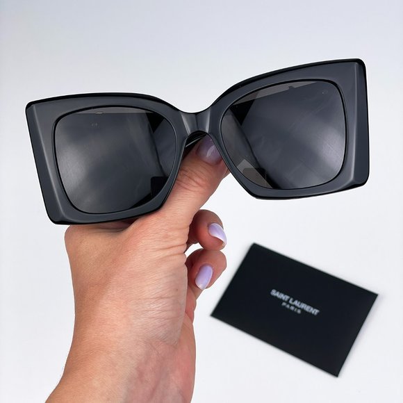 Saint Laurent SLM119 BLAZE 001 Sunglasses Black Grey Oversized Cat Eye Women - Picture 6 of 15